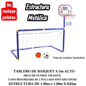 Arco futbol metal grande con tablero de basquet incorporado.