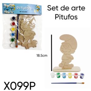 Set de arte madera Pitufos  (X099P) Trae 1 figura. pintura y pincel