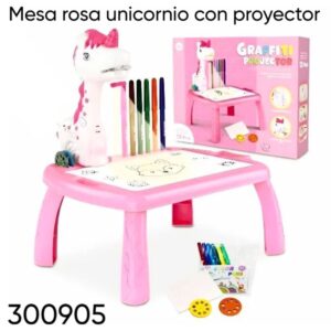 Mesita de dibujo con proyector y luz. Trae 24 diseños y 12 fibras. Caja 30cm x 24cm. (300905)