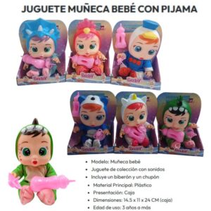 Bebe 26cm lloron con pijama, música y accesorios 658