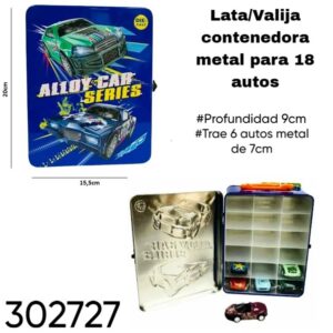 Lata para guardado de autos (18 unid.). Trae 6 autos de metal incluidos (302727)