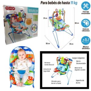 Silla vibradora y mecedora de bebé con musica 68133. Hasta 11 kg