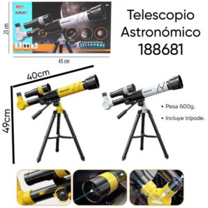Juego de ciencia. Telescopio astronomico con tripode, lentes (20x 30x 40x) y clip para celular. (188681)