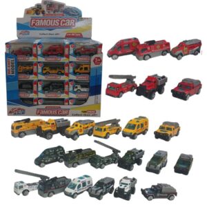 Auto caja x1 metal Famous (bombero/construccion/policia/milicia) caja 10cm x 5cm. Modelos Surtidos