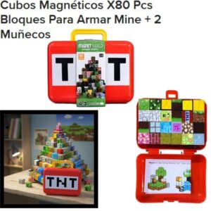 Bloque magneticos con valija TNT 80 piezas. Tiene 2 muñecos