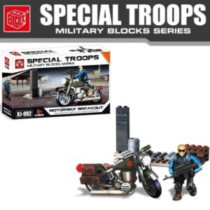 Muñeco de accion con bloques y moto militar.Tropas de elite. Caja 25cm x 15cm