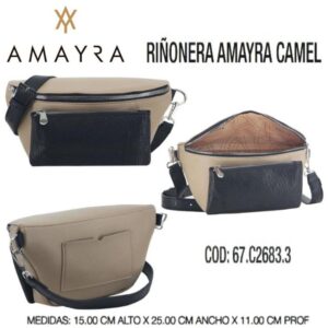 Cartera /Riñonera Amayra Camel 339. Trae bolsa de friselina
