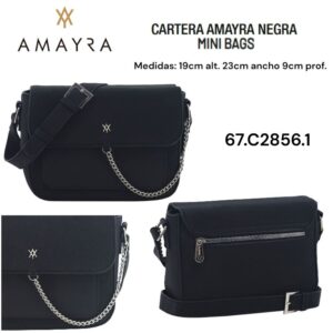 Cartera Amayra Negra 619. Trae bolsa de friselina