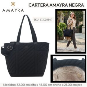 Cartera Amayra Negra 8412. Trae bolsa de friselina.
