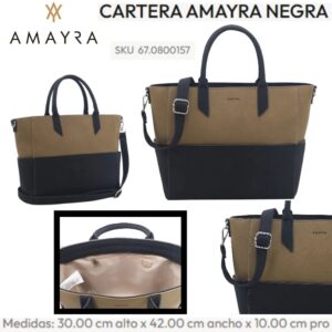 Cartera Amayra Negra 570. Combinada con marrón. Trae bolsa de friselina.