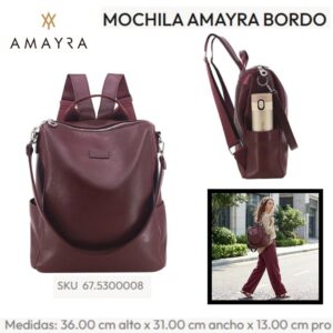 Mochila Amayra Bordo 085. Trae bolsa de friselina