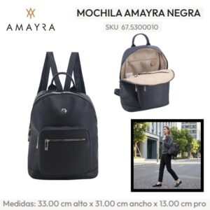 Mochila Amayra Negra 108. Trae bolsa de friselina