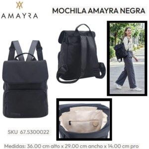 Mochila Amayra Negra 221. Tela avión. Trae bolsa de friselina