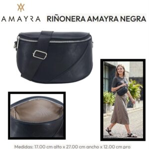 Cartera -Riñonera Amayra 019 Negra, Trae bolsa de friselina
