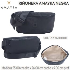 Cartera- Riñonera Amayra Negra 101. Trae bolsa de friselina