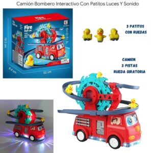 Camion con pista,tiene luz ,sonido y los patitos se deslizan a traves de la pista