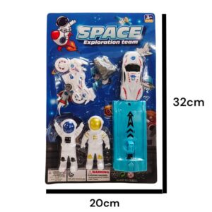 Espacial – Set con lanzador auto/moto, piedra lunar y 2 astronautas.