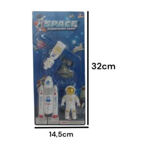 Espacial- Set con satélite, cohete,  meteorito y astronauta.