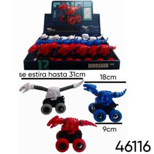 Auto Dino con cuello y cola extensible. Choca y gira.