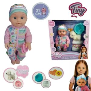 Bebe 31cm Tiny 77407 con pañal, pelela, perrito y 2 galletitas