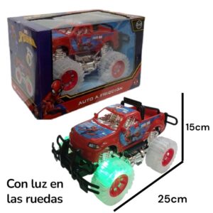 Camioneta friccion Spiderman con luces en las ruedas. 26cm x 16cm