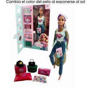Muñeca Tiny 79725 Pelo cambia de color, con accesorios sorpresa