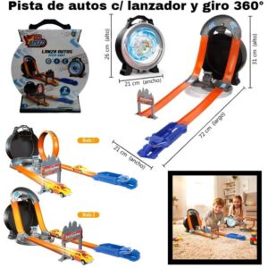 Pista lanza autos 79802 Go con luces. Gira 360°. 2 modos de armarla