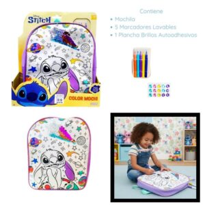 Mochila Stitch para pintar. Traegrmas y marcadores