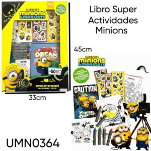 Libro Super Actividades Minions.(UMN0364) Trae 30 stickers, 10 crayones. 2 figuras, 12 hojas y 12 actividades.