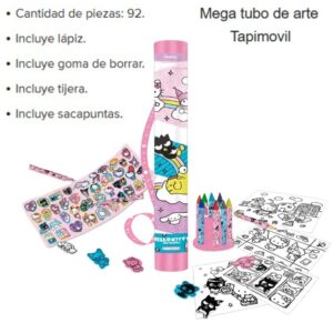 Mega tubo Kitty. Contiene hojas para colorear, stickers, stickers de goma eva y crayones