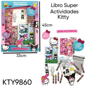 Libro Super Actividades Kitty (KTY9860). Trae 30 stickers, 10 crayones. 2 figuras, 12 hojas y 12 actividades.