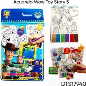 Acuarelas wow Toy Story. Contiene 20 hojas, 5 acuarelas y 1 pincel