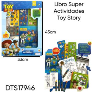 Libro Super Actividades Toy Story ( DTS17946). Trae 30 stickers, 10 crayones. 2 figuras, 12 hojas y 12 actividades.