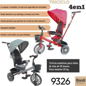 Triciclo con capota 4 en 1 urban (9326) +18 meses. Máximo 25kg