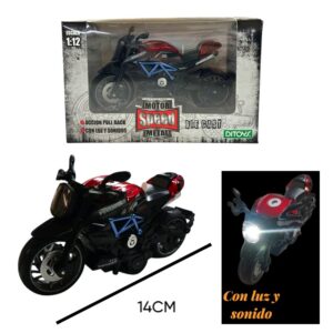 Moto 14xm con luz y sonido metal. Pull back , escala 1:12. Motor Speed