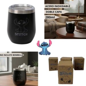 Mate Stitch Negro acero inox. doble capa 280ml con tapa hermetica