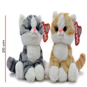 Gato parado super suavecito, ojos de vidrio brillantes. Mide 20 cm