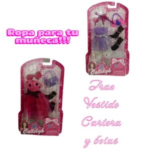 Accesorios y Ropa muñecas  . Trae vestido, botas y cartera. Calleigh