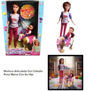 Muñeca articulada con hija y pony. Calleigh