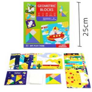 Rompecabezas madera tarjetas con aviones y bloques Tipo tangram