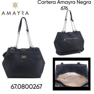 Cartera Amayra Negra 676. Trae bolsa de friselina