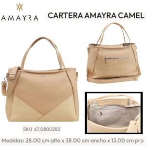 Cartera Amayra Camel 836. Trae bolsa de friselina.