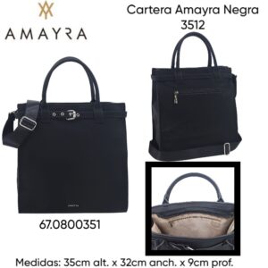 Cartera Amayra Negra 3512. Trae bolsa de friselina.