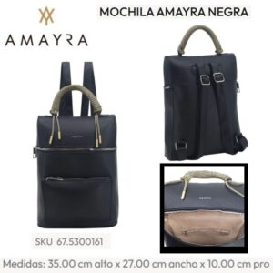 Mochila Amayra Negra 617. Trae bolsa de friselina