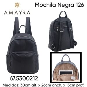 Mochila Amayra Negra 126. Viene con bolsa de friselina