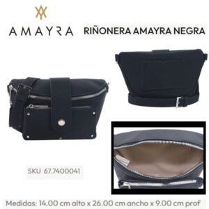 Cartera-Riñonera Amayra Negra 415. Trae bolsa de friselina