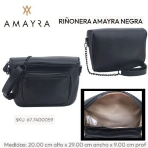 Cartera – Riñonera Amayra Negra 590. Trae bolsa de friselina.