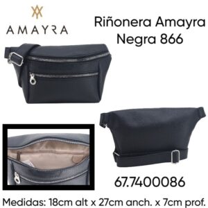 Cartera-Riñonera Amayra Negra 866. Tiene bolsa de friselina