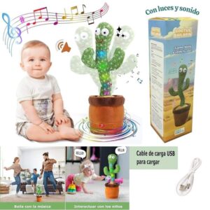Cactus bailarin 76066. Con luz y sonido. Canta, baila e imita la voz. Carga USB