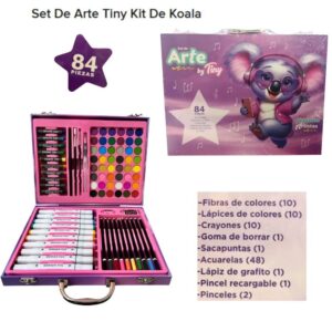 Valija Set de arte Tiny 84 piezas. Trae acuarelas, pasteles al óleo, crayones, fibras, lápices,  pinceles, goma y sacapuntas